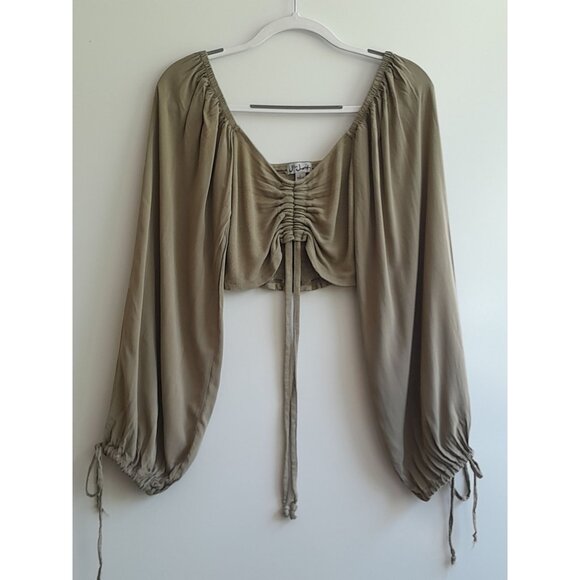 Womens Large Milkmaid Going Out Long Sleeve Cropped Gorpcore Utility Top Green - Picture 7 of 8